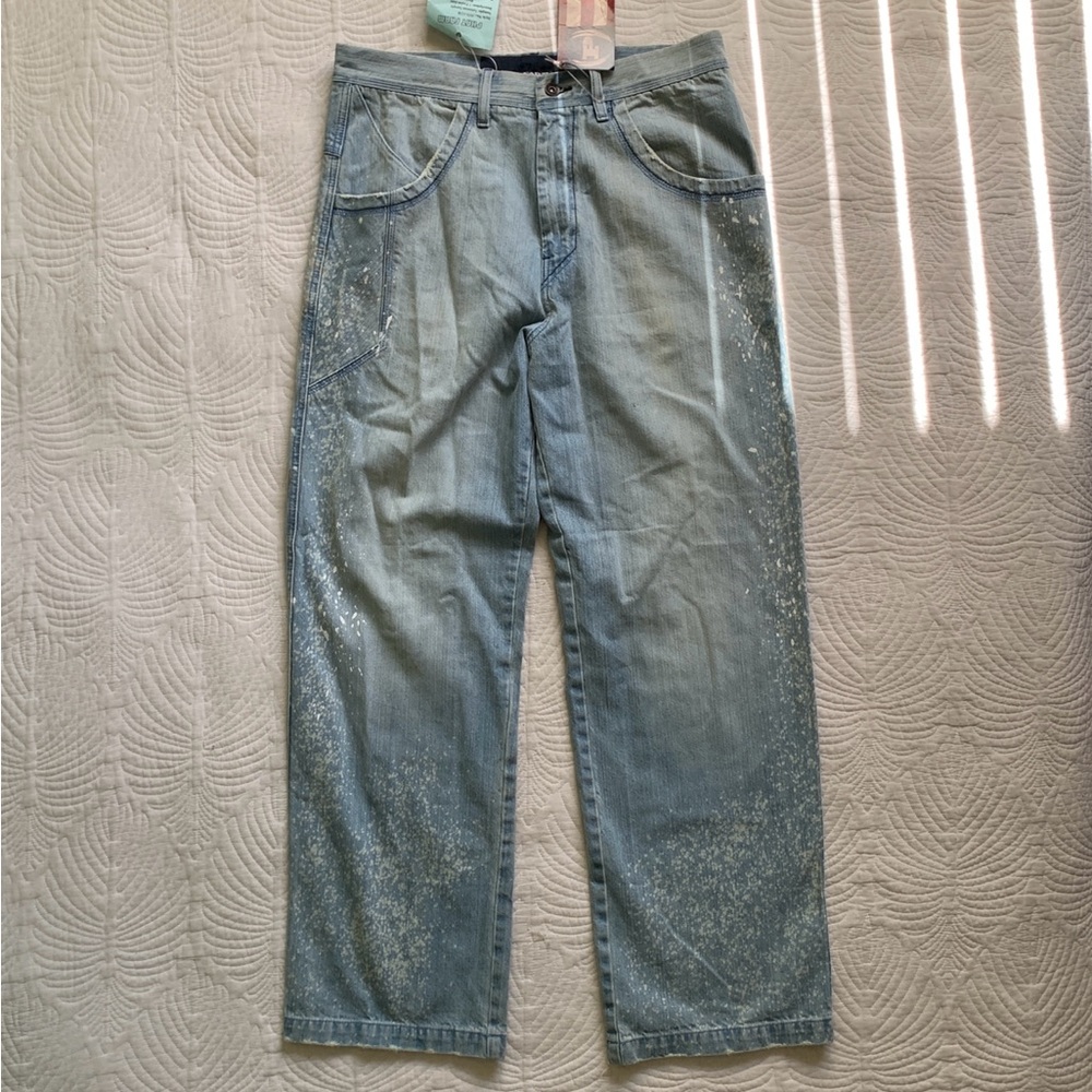 NWT Phat Farm Jeans Mens 34x33 Baggy Wide Leg Embroidered Logo‎ Relaxed Hip Hop